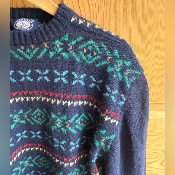 VTG Navy 100% Wool Blend Fair Isle Crewneck Sweater size Men’s XL